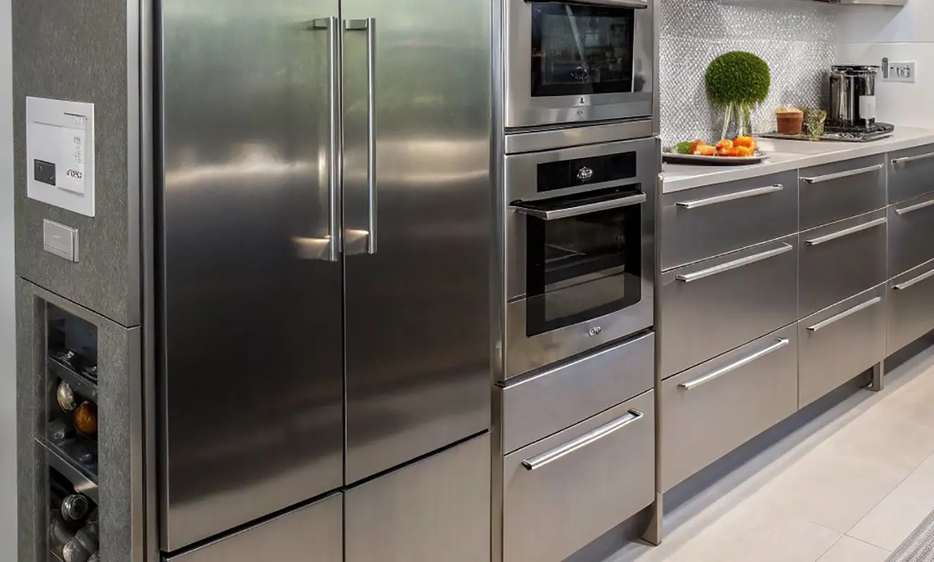 Fiber laser cutter Kitchen Equipment Manufacturing Fiber laser cutter processing stainless steel sheets for kitchen equipment manufacturing, producing precise panels, cabinets, sinks, and customized metal components.