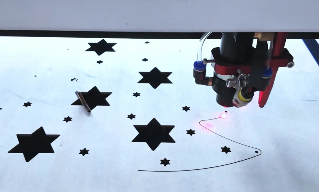 CO2 laser cutting machine processing CO2 laser cutting machine working principle showing a focused infrared laser beam processing material