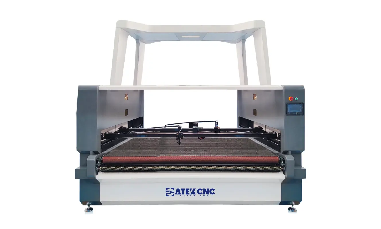 Vision CO2 Laser Cutter with Conveyor Vision CO2 laser cutter with conveyor system for camera-guided cutting of printed materials and fabrics