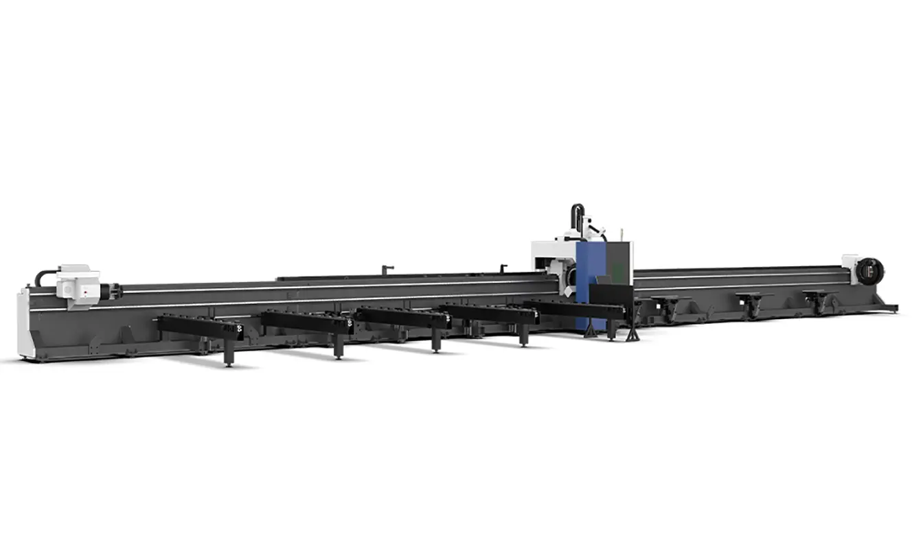 3-Chuck Fiber Laser Tube Cutting Machine with Bevel Cutting Capability 3-chuck fiber laser tube cutting machine with bevel cutting capability for precise and efficient cutting of metal tubes and pipes, including angled and complex cuts.