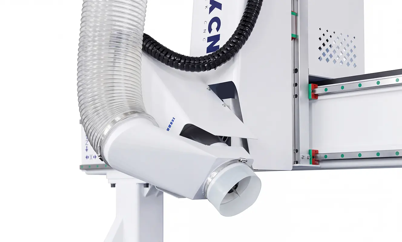 CNC router swing head The swing head allows the spindle to tilt to different angles, enabling the cutting tool to reach angled surfaces that a fixed vertical spindle cannot effectively access.