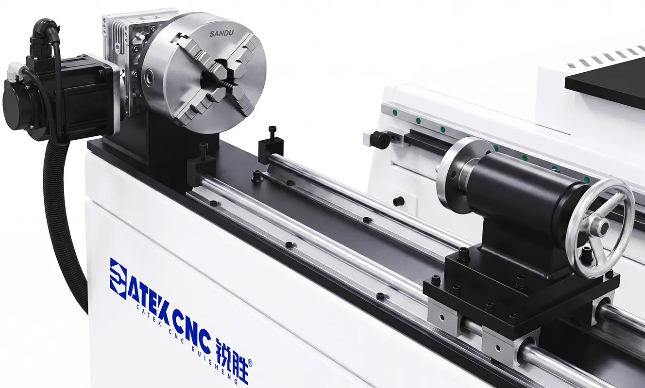 CNC router rotary 4th axis Instead of changing the spindle angle, it rotates the workpiece around an additional axis while the cutting tool performs the machining.