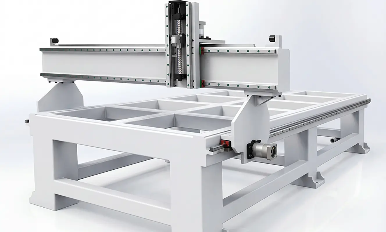 CNC router bed This design helps the CNC router machine maintain stable movement while the spindle performs continuous cutting, milling, engraving, and other machining operations.