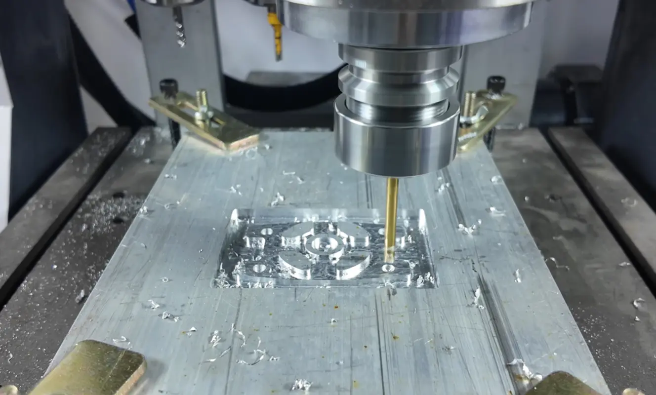CNC metal milling machine engraving aluminum plates CNC metal milling machine engraving and cutting aluminum plates during a live demonstration at CATEKCNC.