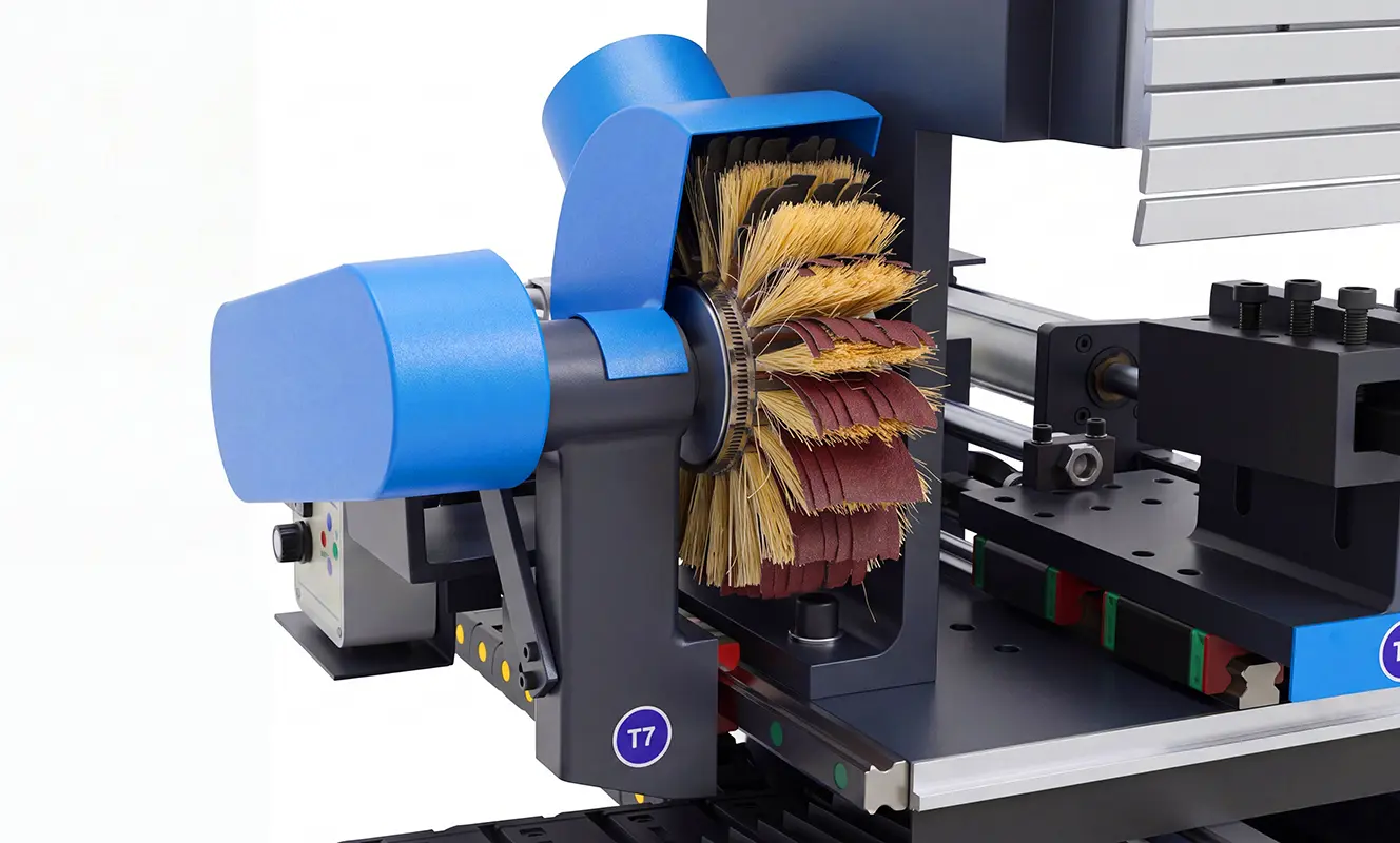 CATEK 5-Axis CNC Wood Lathe Sanding Wheel Sanding wheel on the CATEKCNC 5-axis CNC wood lathe for smooth finishing of wooden workpieces.