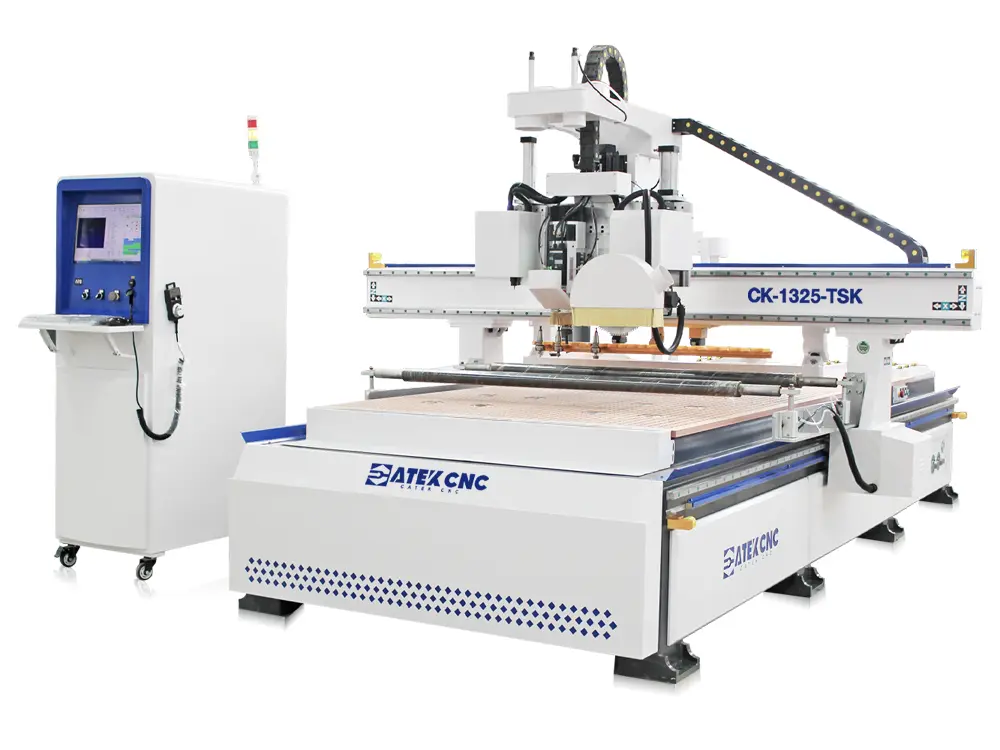 4x8ft ATC linear cnc router with 4-axis saw blade, oscillating tool, and vision system