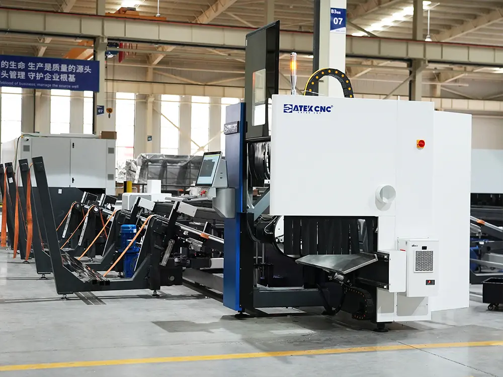 Front view of high-speed fiber laser tube cutting machine with automatic loading & unloading