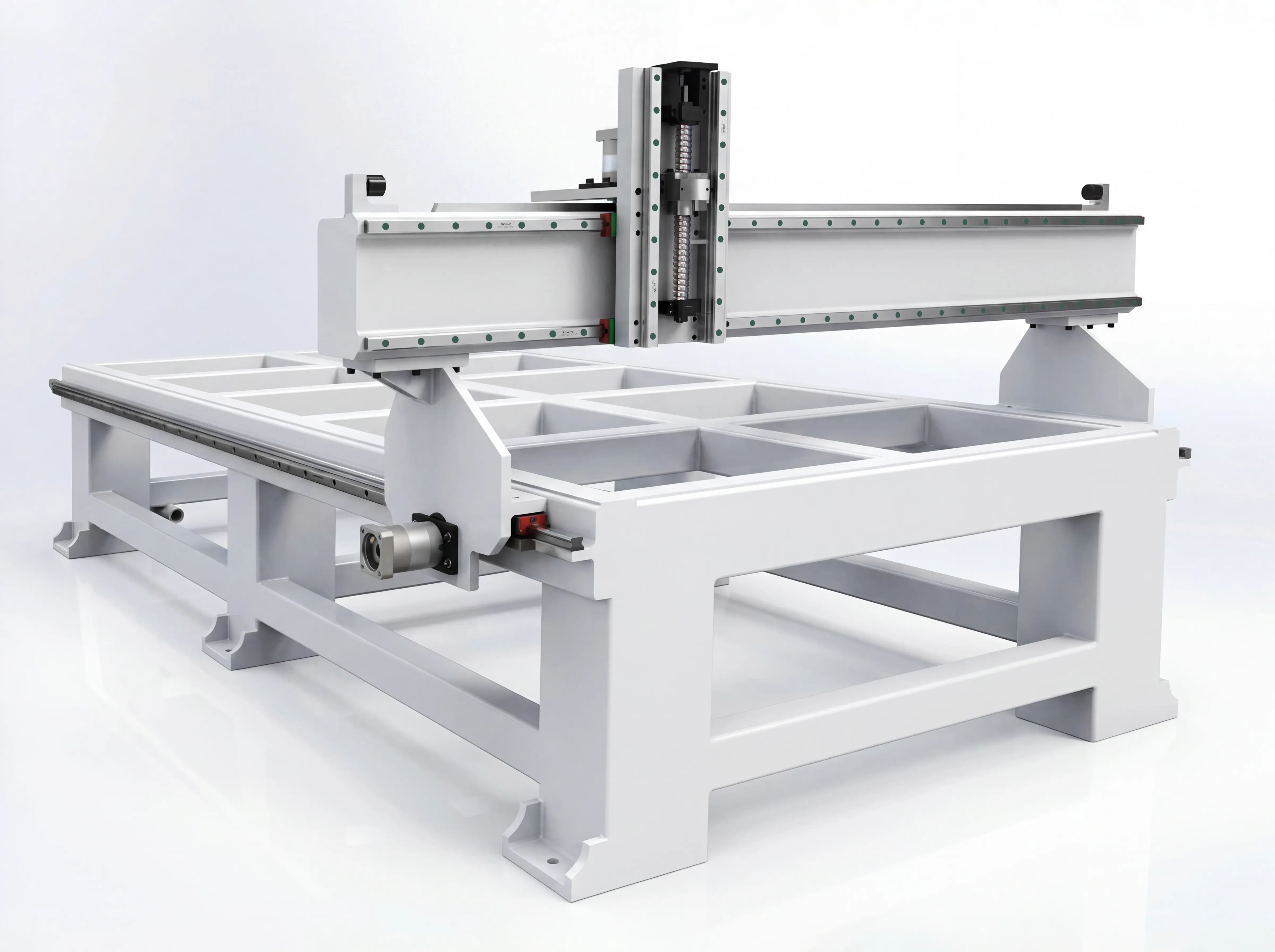 Heavy-duty bed of Spire 1325 CNC router with flood cooling