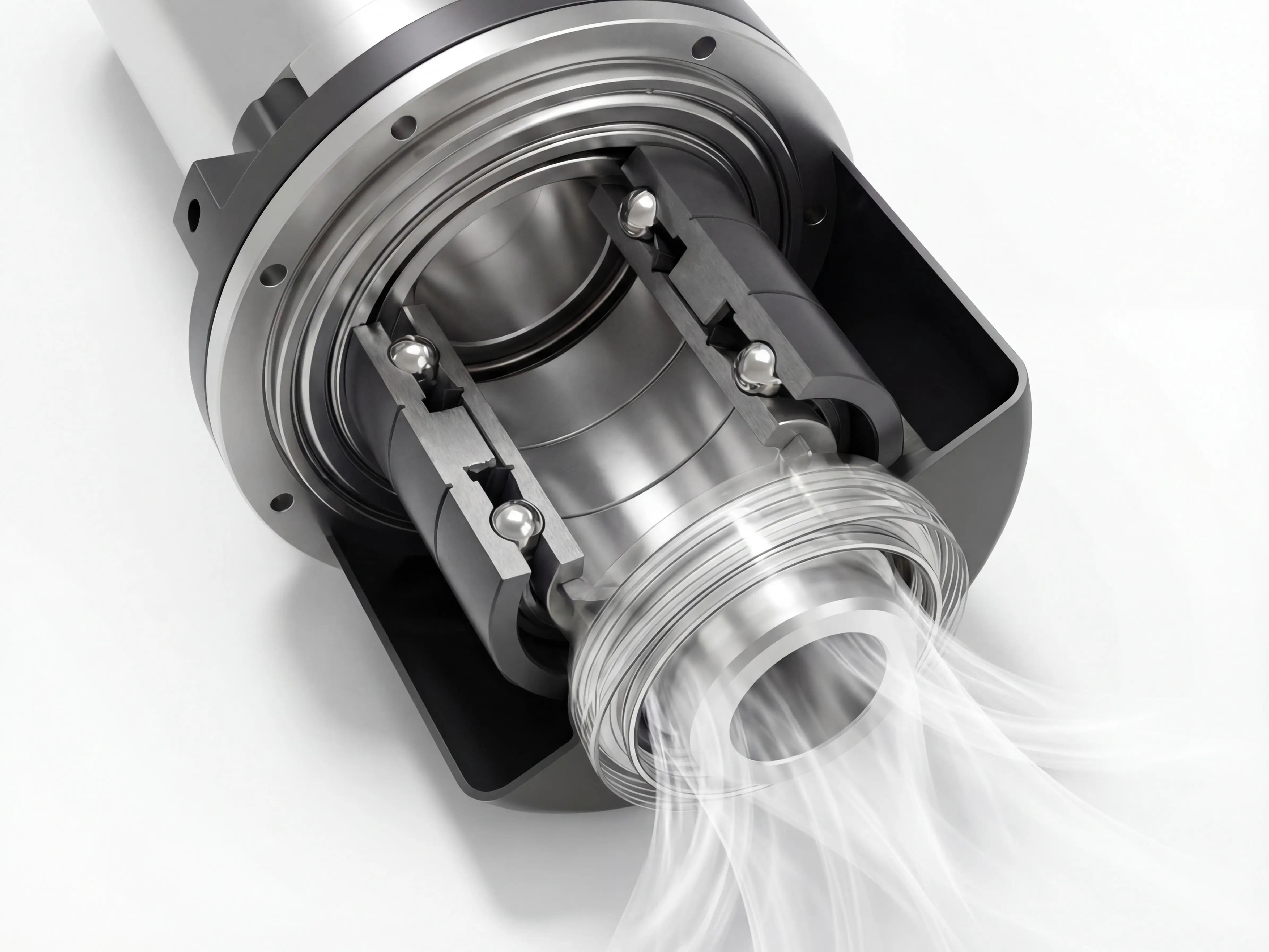 Multi-seal for long-term spindle stability of Spire 1325 CNC router with flood cooling