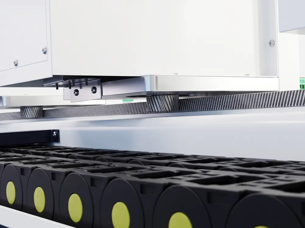 Y-axis rack-pinion system Y-axis rack-pinion system of the 4-station ATC CNC wood router