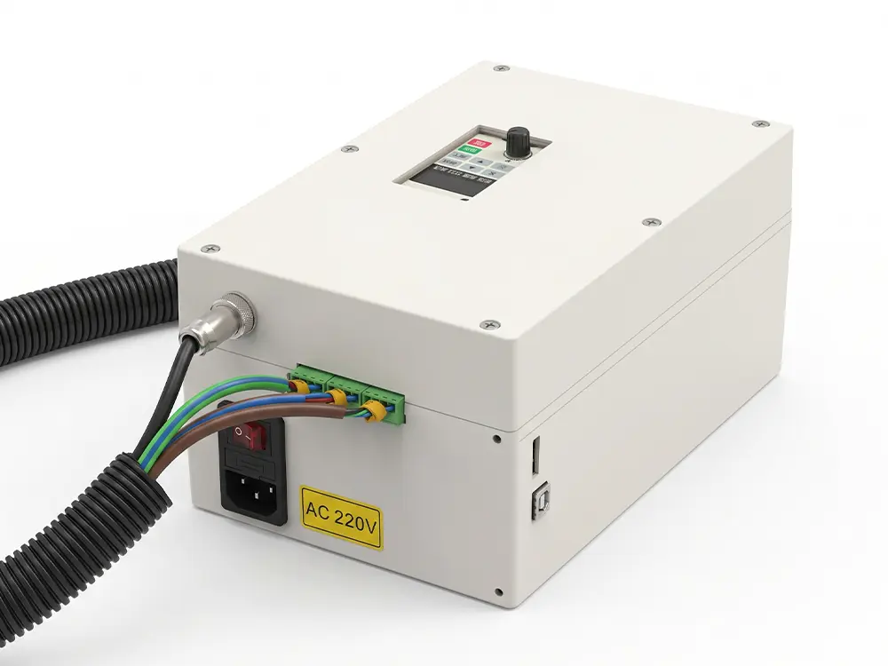 Integrated Control Cabinet for CNC Router Integrated control cabinet for the desktop CNC Router, featuring organized wiring, protected electronic components, and efficient heat dissipation to ensure reliable machine operation during precision machining.