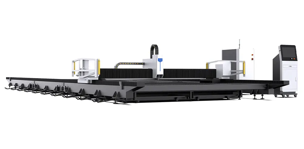Large-format fiber laser sheet cutting machine with modular worktable Large-format fiber laser sheet cutting machine with modular worktable