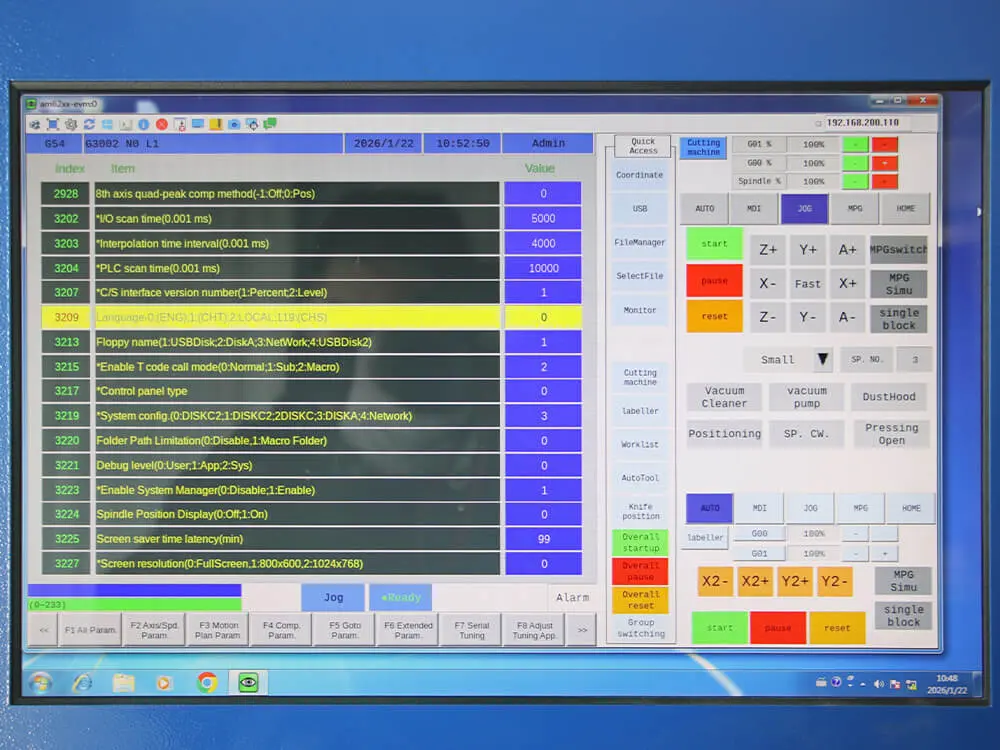 The interface of the Syntec control system