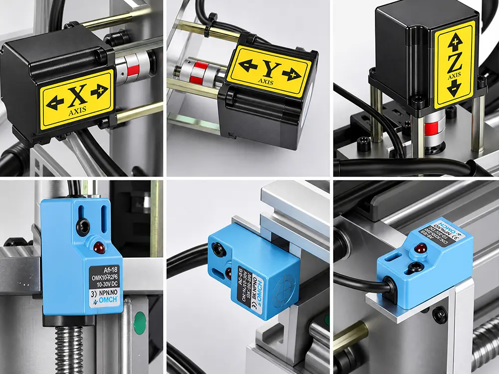 X/Y/Z Axis Limit Protection Desktop CNC router with X/Y/Z axis limit switches for machine protection and positioning accuracy