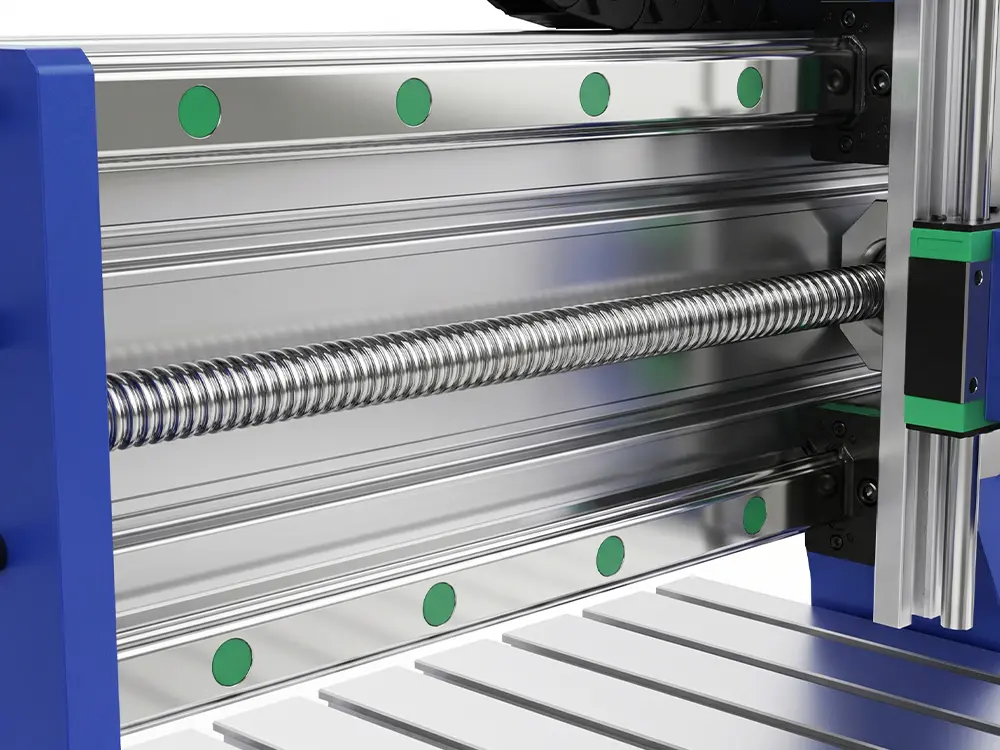 Hiwin HG-15 Linear Guide & Taiwan TBI Ball Screw Hiwin HG-15 linear guide and Taiwan TBI ball screw system for a desktop CNC router, ensuring high-precision and smooth axis movement