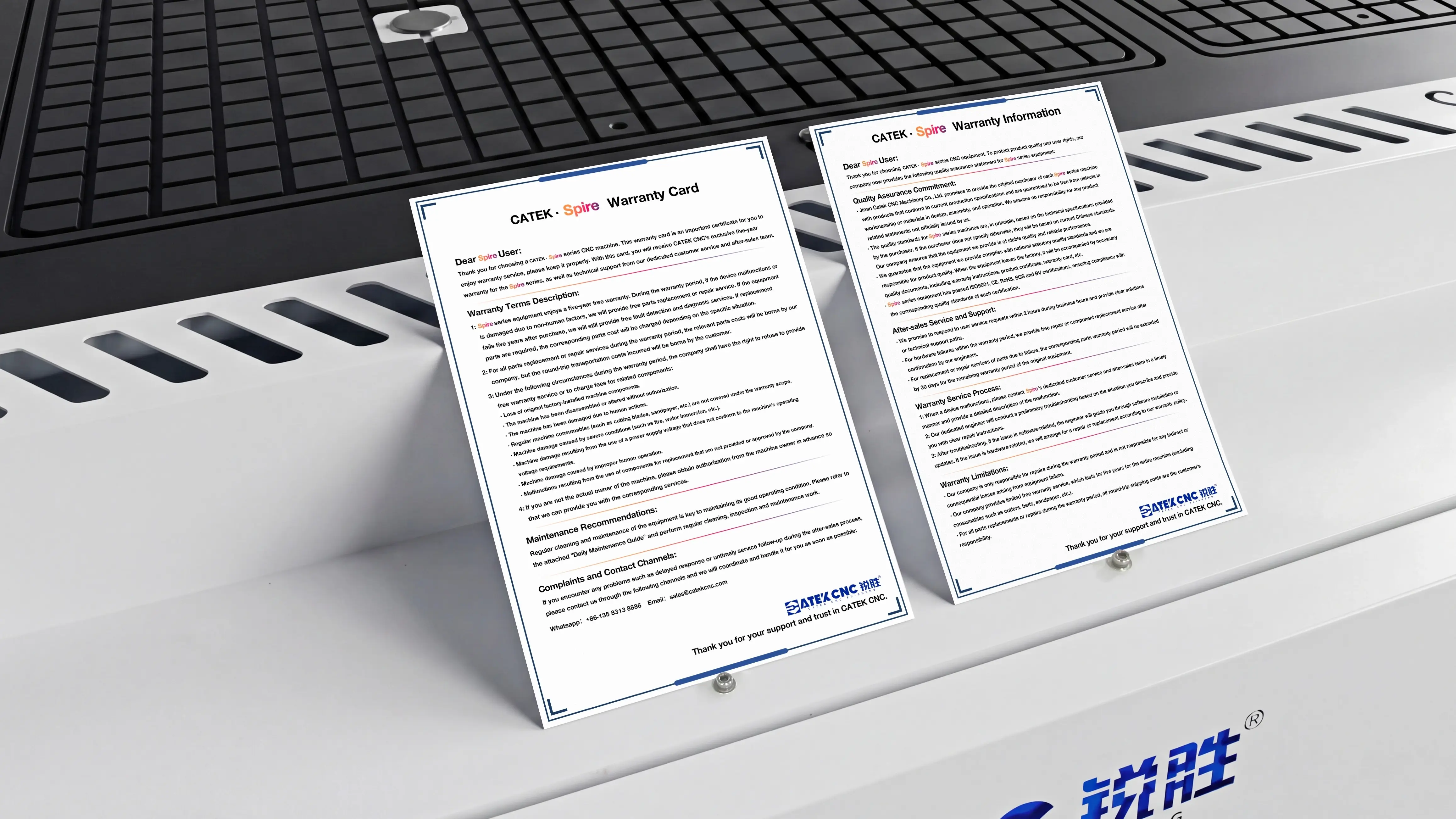 Warranty card for Spire 2130 ATC CNC router