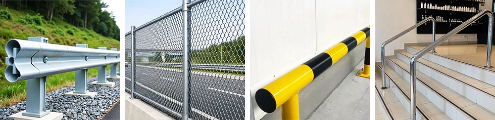 The four-chuck large fiber laser tube cutting machine is widely applied in the guardrail industry, including road guardrails, residential fences, and stair handrails. The four-chuck large fiber laser tube cutting machine is widely applied in the guardrail industry, including road guardrails, residential fences, and stair handrails.