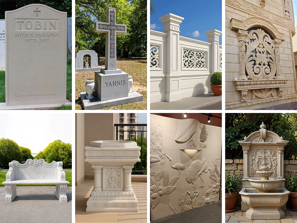 The 7x10 ft CNC stone router can process various types of stone steles, memorial stones, stone railings, stone benches, stone flowerpots, gypsum decorative walls, and more.