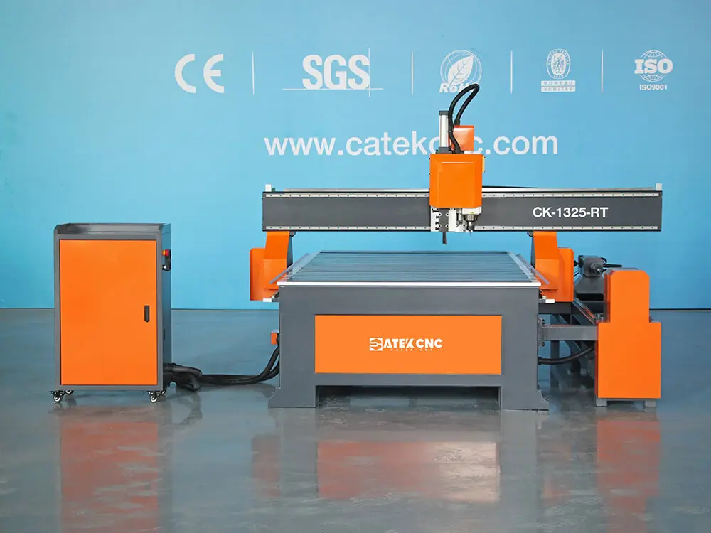 Front view of the multi-functional CNC router with rotary 4th axis and turning function Front view of the multi-functional CNC router with rotary 4th axis and turning function