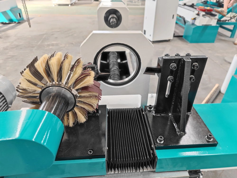 Double-knife cnc wood lathe with sanding wheel