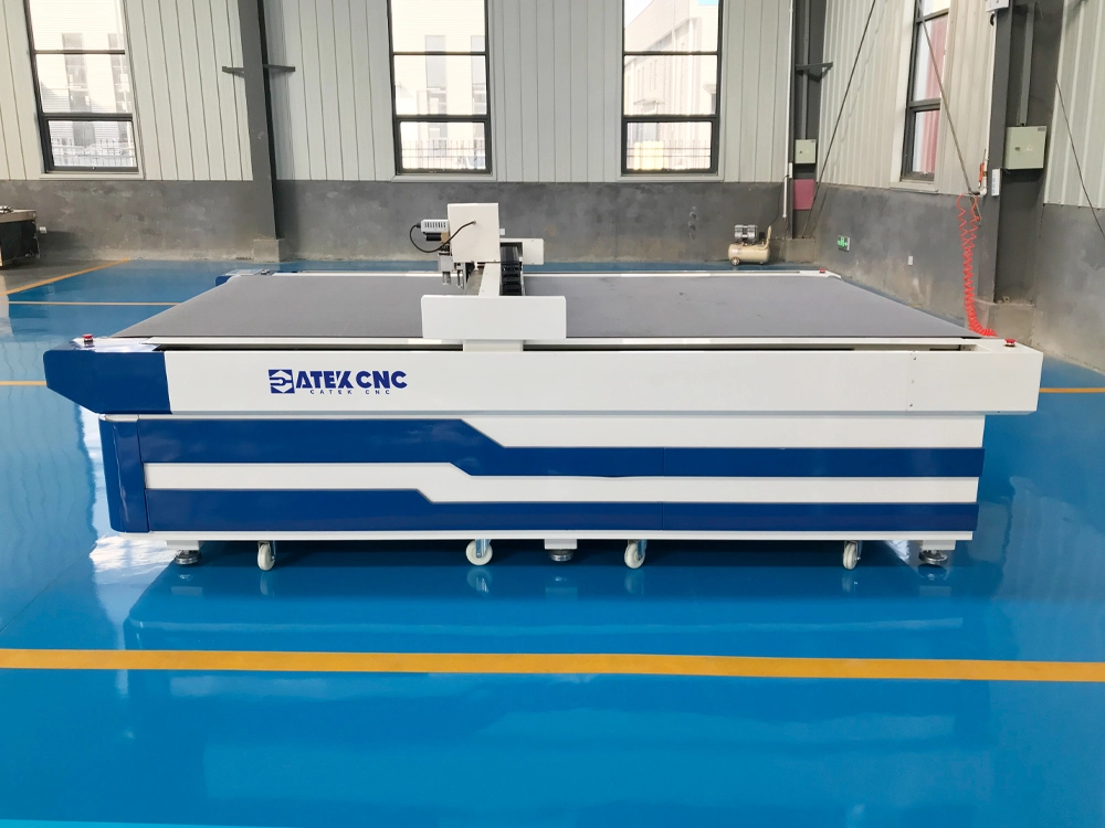 Left side view of CNC oscillating knife cutting machine