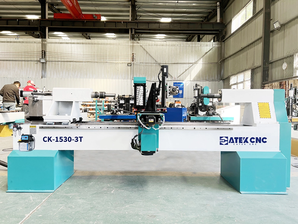 Front view of three-function switchable CNC wood lathe