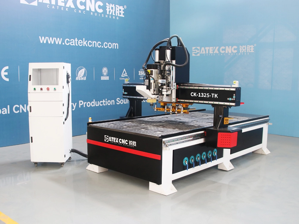 CNC router with linear automatic tool changer, oscillating tool, CCD camera