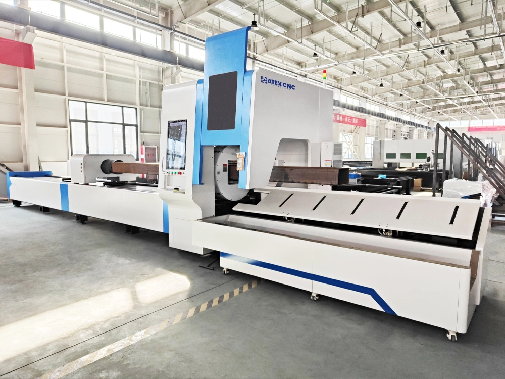 Front right view of the tube laser cutter with unloading platform