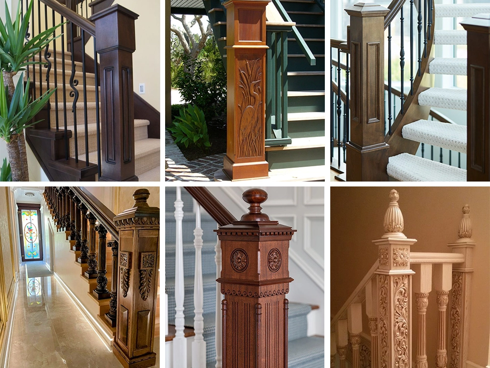 The four-axis-linkage CNC wood lathe can process stair squared newel base