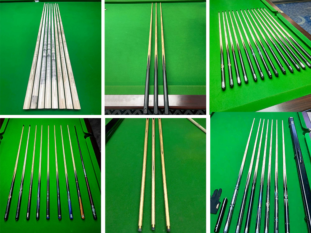Examples of pool cues that can be processed by 3-station pool cue lathe