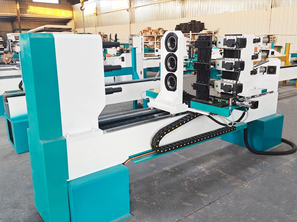 Rear left view of 3-station turning and milling combination CNC woodworking lathe