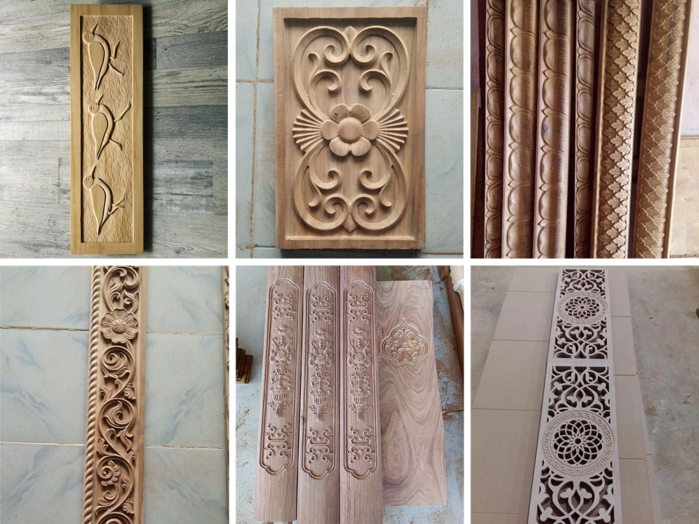 Example of the multi-head CNC router processing wooden decorative panels
