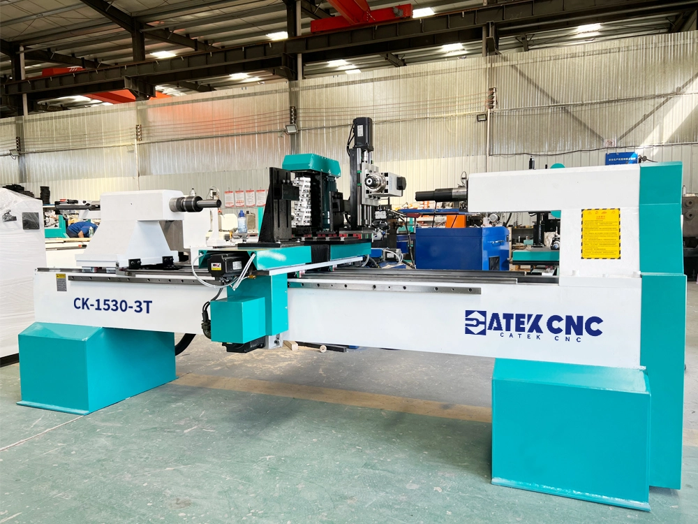 Front right view of three-function switchable CNC wood lathe