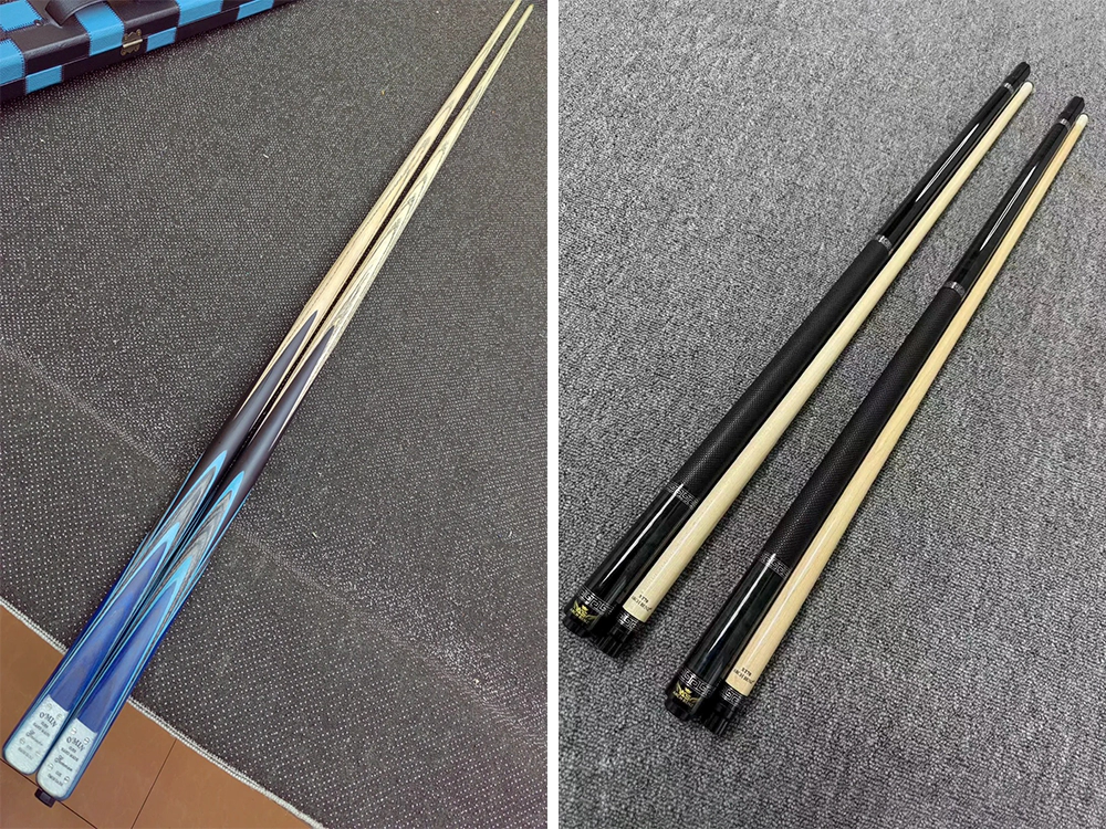 Example of 2-station pool cue machine processing of pool cues