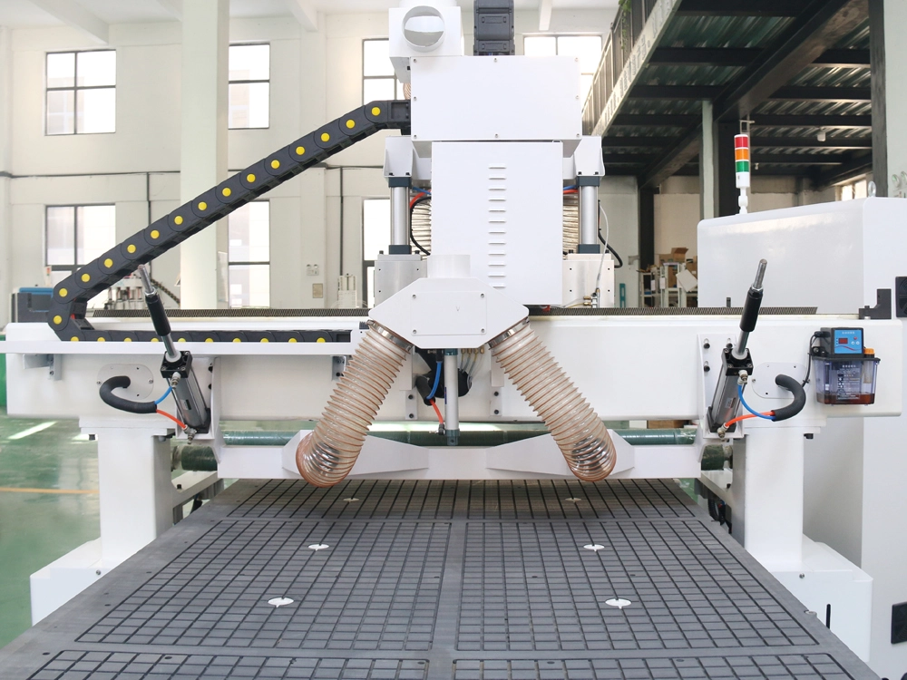 Rear view of CNC router with four switchable spindle