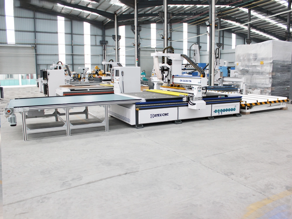 Side view of 7x10ft ATC CNC router with automatic loading and unloading