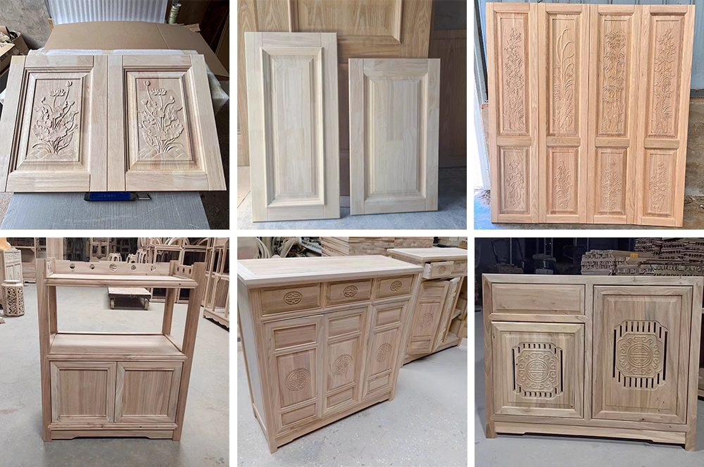 Examples of 7x10ft ATC CNC router with automatic loading and unloading processing door panels and cabinets