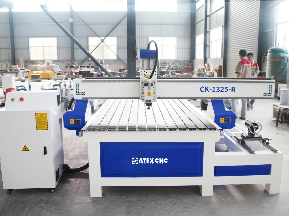 Front view of 4x8 CNC router with rotary fourth axis