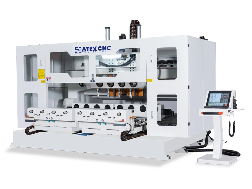 Double-machining-zone and four-head five-axis wood processing center
