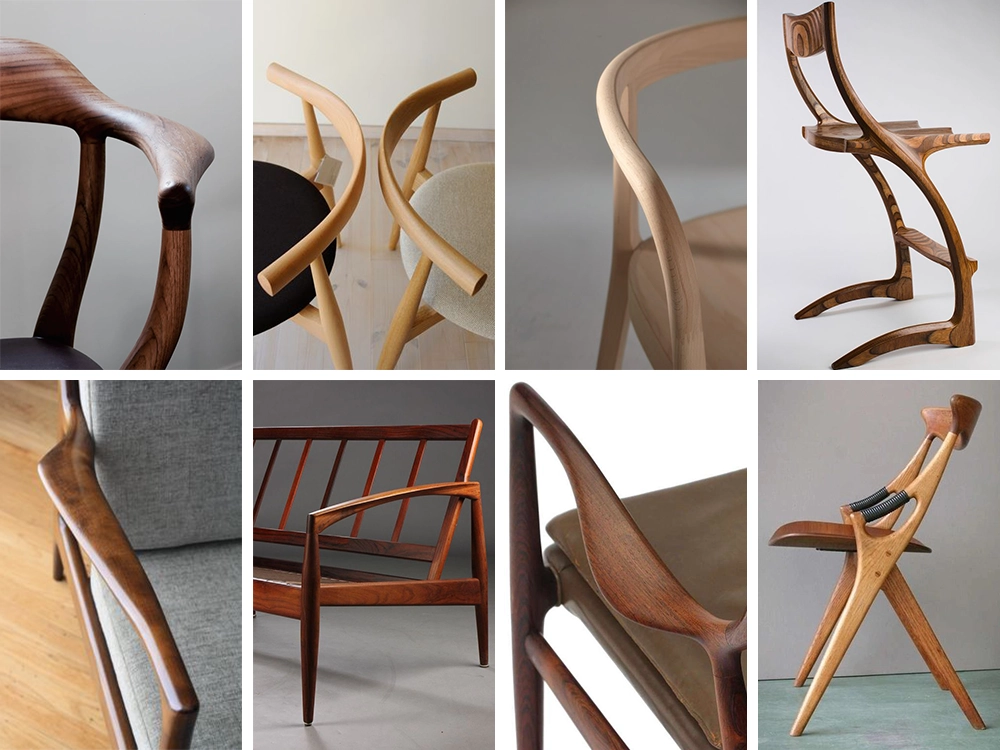 Five-axis wood processing center processes chair parts such as armrests and head-support