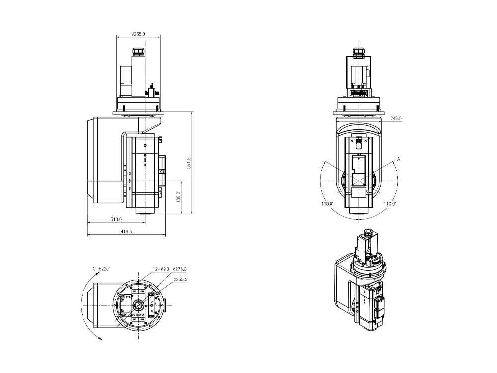Five-axis machining head spindle structure diagram