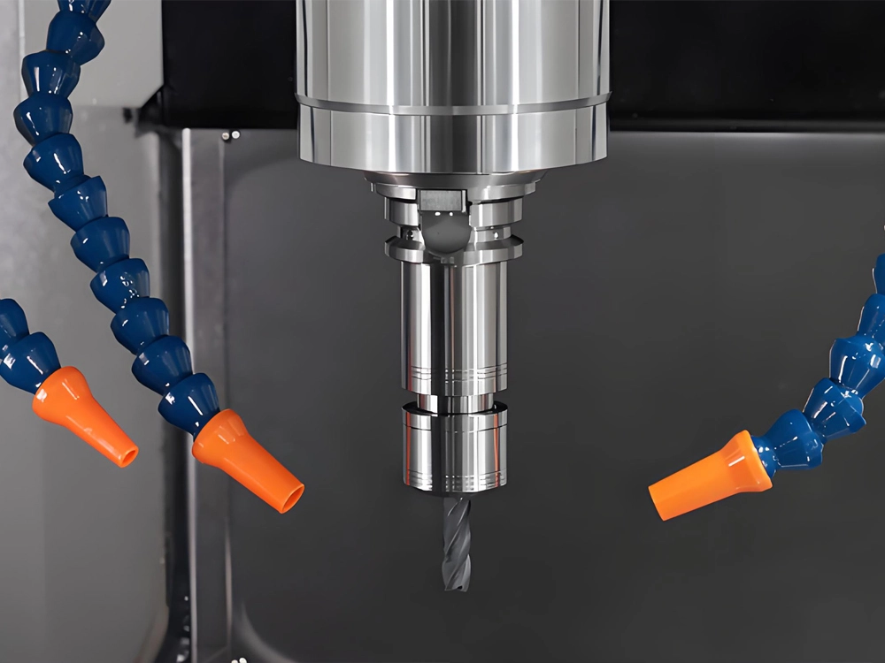 Spindle and flood coolant system of multifunctional drilling and milling metal processing centers