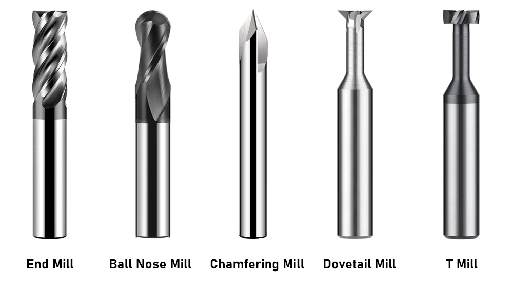 End mill, ball nose mill, chamfer mill, dovetail mill, T mill