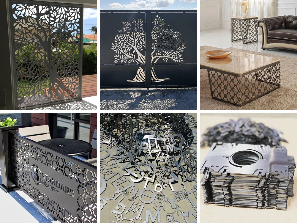 The 4x8ft plasma cutter for sheet and pipe can cut metal doors, hollow coffee table bases, hollow metal railings, metal letters, metal parts, etc.