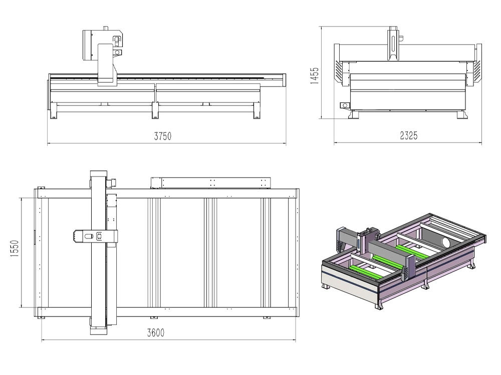 Structure diagram of 5x10ft CNC plasma cutter