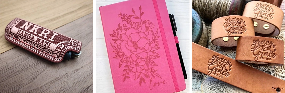 The RF CO2 laser marking machine can mark on leather lighter cases, leather notebook covers, leather bracelets, and leather belts