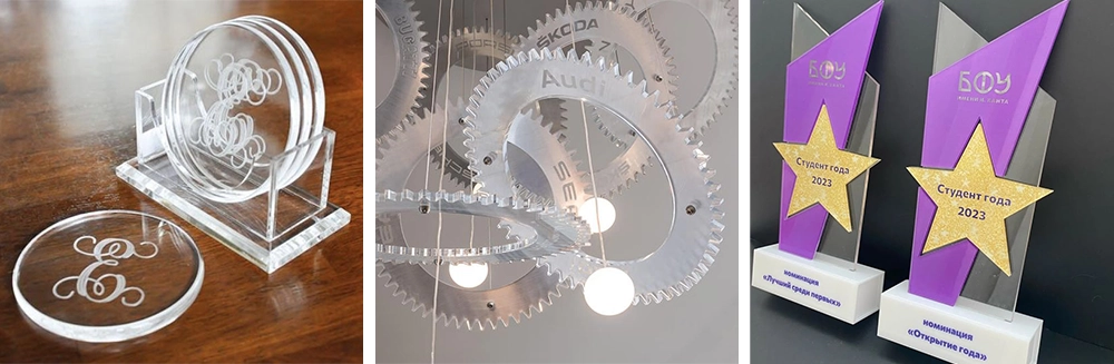 The RF CO2 laser marking machine can cut or mark on acrylic, PVC, PVB and other polymer plastics