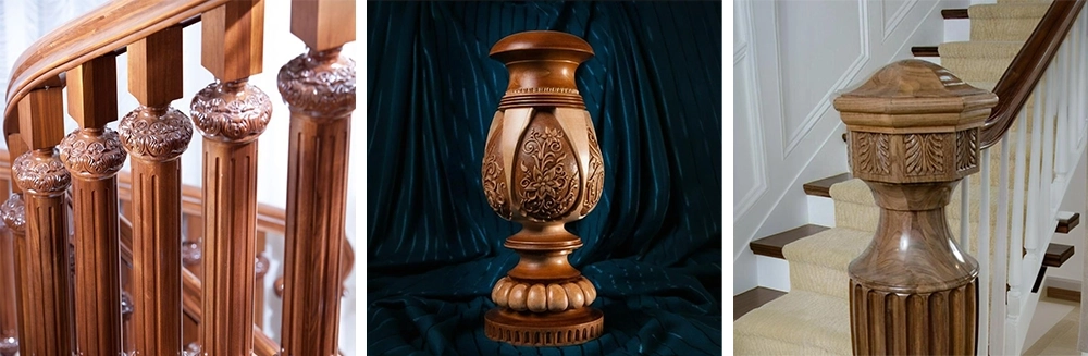 The ATC CNC wood lathe can process stair columns, stair newel post, etc.