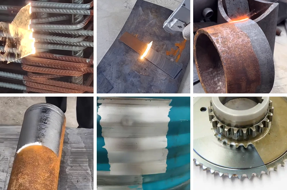 The 3-in-1 laser welding machine can perform metal derusting, paint removal, and oil stain cleaning