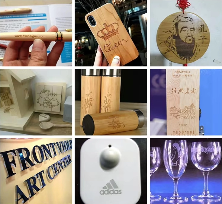 CO2 laser cutting machine produces various handicrafts, mobile phone cases, pens, wooden signs, etc.